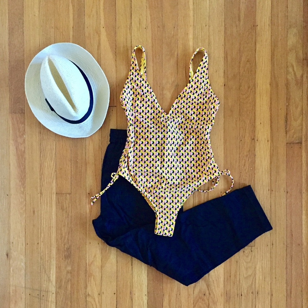 Zara Deep V Cheeky One Piece w Side Ties